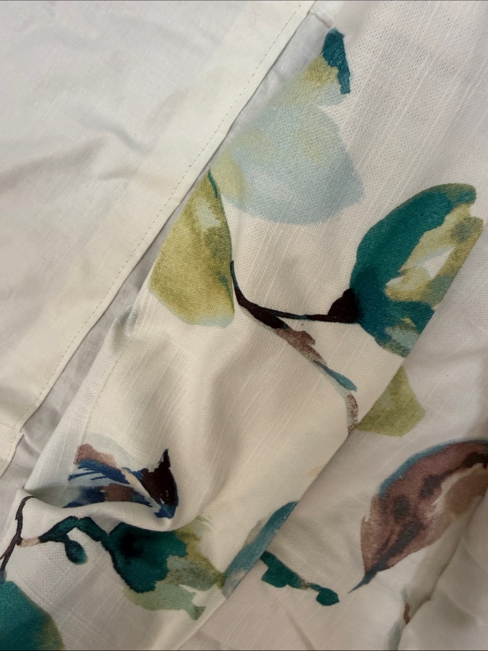 2 Teal and Cream Floral Curtain Panels- Custom Made - Picture 10 of 10